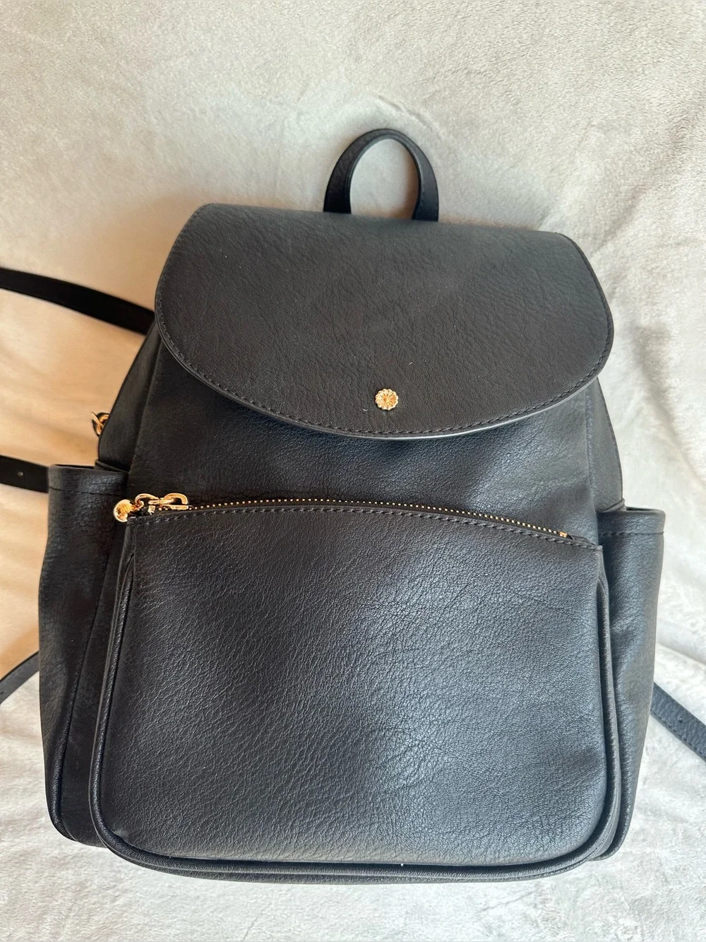 LC Lauren Conrad Black Faux Leather Backpack with Gold Accent